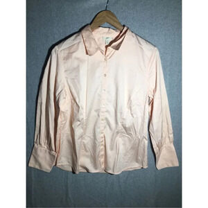 Womens J Jill Button Up Shirt Salmon Pink Stretch Flattering Office Career